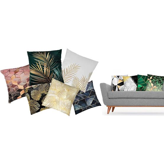 3D-Kissenbezug - grün-gold