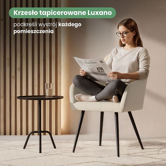 4x Gepolsterter Stuhl mit quadratischer Steppung Beige LUXANO Schwarze Beine Stoff Lumos