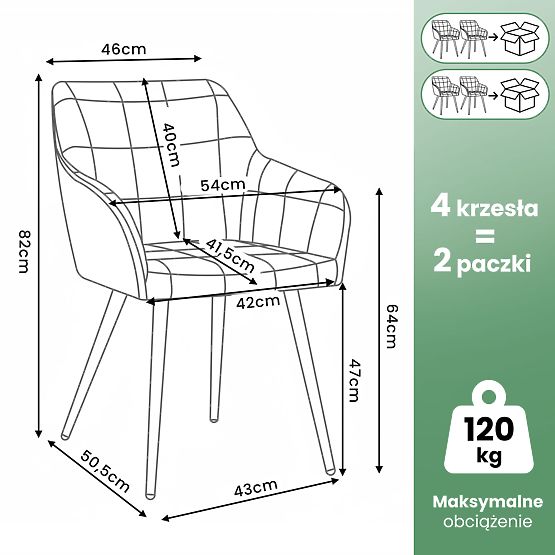 4x Gepolsterter Stuhl mit quadratischer Steppung Creme LUXANO Schwarze Beine Stoff Lumos