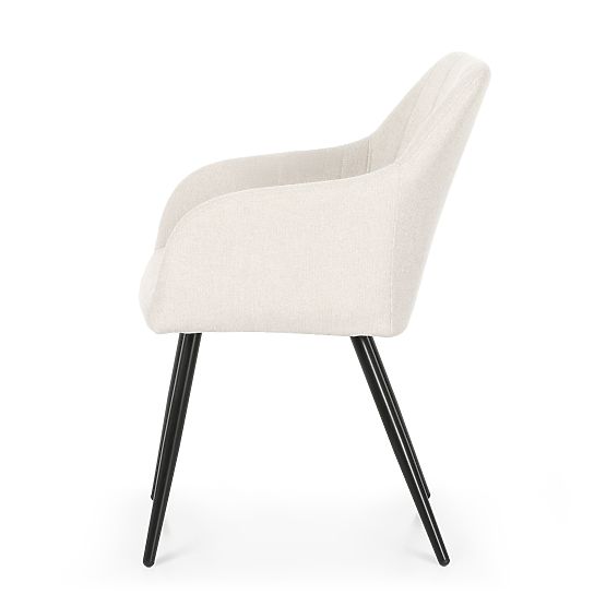 4x Gepolsterter Stuhl mit quadratischer Steppung Creme LUXANO Schwarze Beine Stoff Lumos