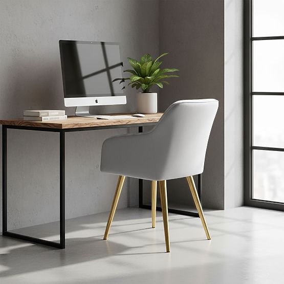 4x Gepolsterter Stuhl mit quadratischer Steppung Grau LUXANO Goldene Beine