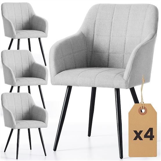 4x Gepolsterter Stuhl mit quadratischer Steppung Hellgrau LUXANO Schwarze Beine Stoff Lumos
