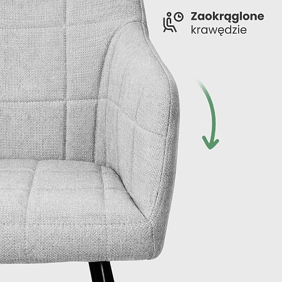 4x Gepolsterter Stuhl mit quadratischer Steppung Hellgrau LUXANO Schwarze Beine Stoff Lumos