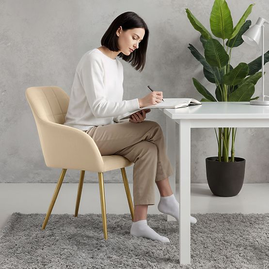 4x Polsterstuhl mit quadratischer Steppung Beige LUXANO Goldene Beine