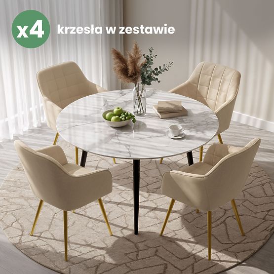 4x Polsterstuhl mit quadratischer Steppung Beige LUXANO Goldene Beine