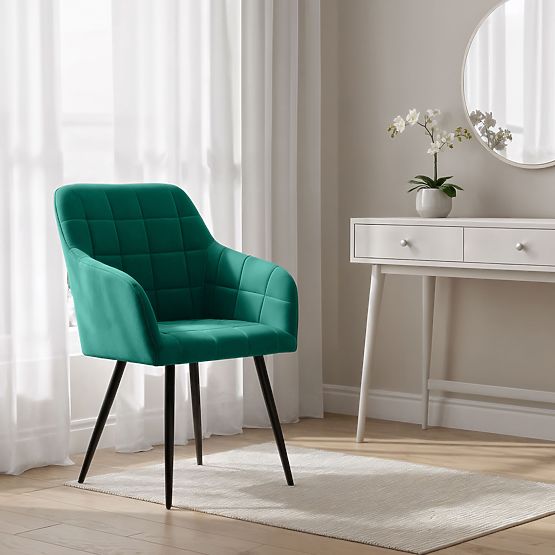 4x Polsterstuhl mit quadratischer Steppung Flaschengrün LUXANO Schwarze Beine