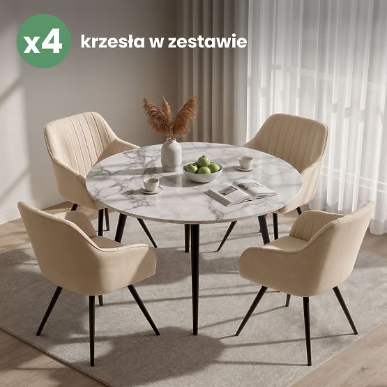 4x Samt-Drehstuhl mit Steppung Beige TURNO Schwarze Beine