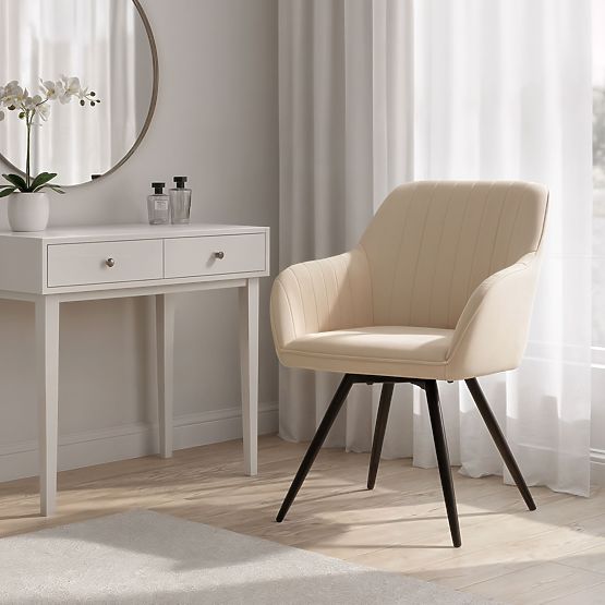 4x Samt-Drehstuhl mit Steppung Beige TURNO Schwarze Beine