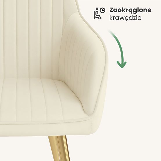 4x Samtgepolsterter Stuhl mit Steppung Creme FLORENCE Goldene Beine