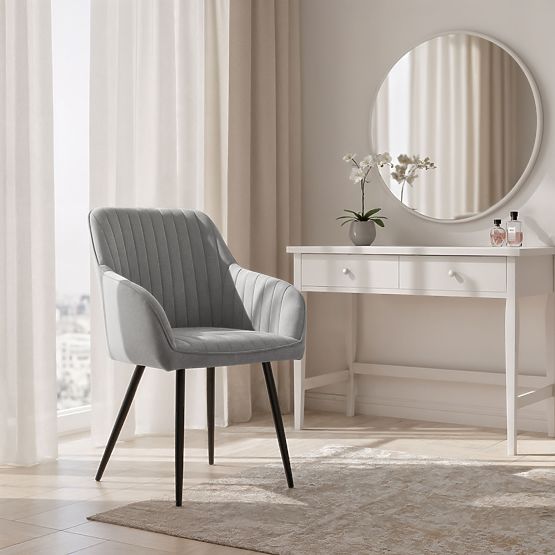 4x Samtgepolsterter Stuhl mit Steppung Grau FLORENCE Schwarze Beine