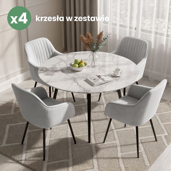 4x Samtgepolsterter Stuhl mit Steppung Grau FLORENCE Schwarze Beine