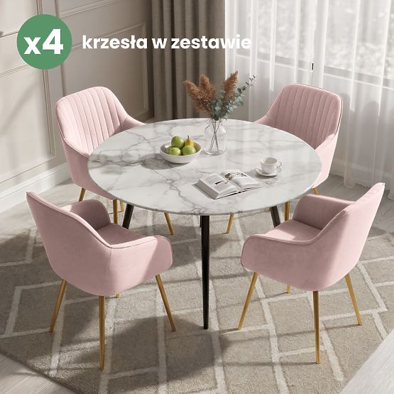 4x Samtgepolsterter Stuhl mit Steppung Puderrosa FLORENCE Goldene Beine