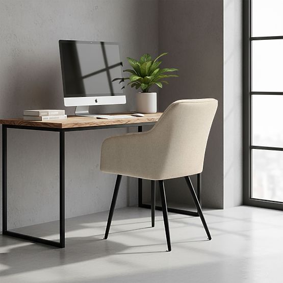 6x Gepolsterter Stuhl mit quadratischer Steppung Beige LUXANO Schwarze Beine Stoff Lumos