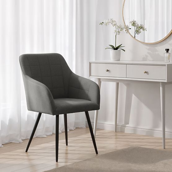 6x Gepolsterter Stuhl mit quadratischer Steppung Dunkelgrau LUXANO Schwarze Beine Stoff Lumos