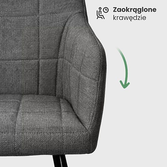 6x Gepolsterter Stuhl mit quadratischer Steppung Dunkelgrau LUXANO Schwarze Beine Stoff Lumos