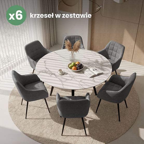 6x Gepolsterter Stuhl mit quadratischer Steppung Dunkelgrau LUXANO Schwarze Beine Stoff Lumos