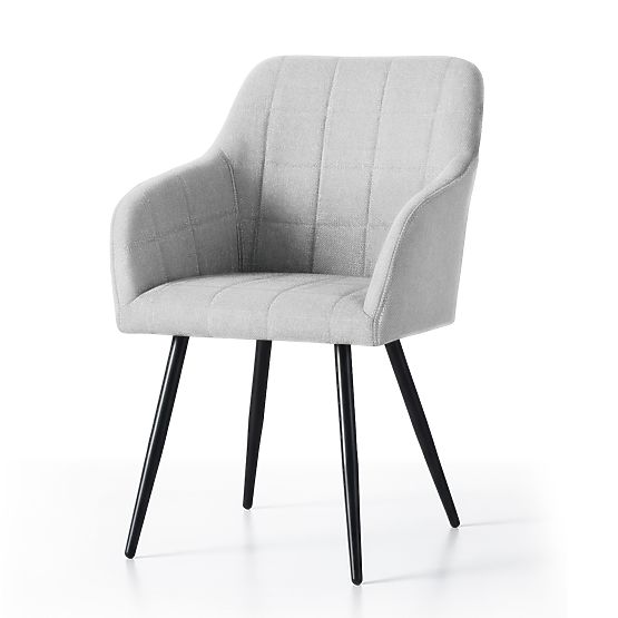 6x Gepolsterter Stuhl mit quadratischer Steppung Hellgrau LUXANO Schwarze Beine Stoff Lumos