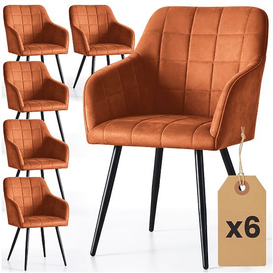 6x Gepolsterter Stuhl mit quadratischer Steppung Kupferfarben LUXANO Schwarze Beine