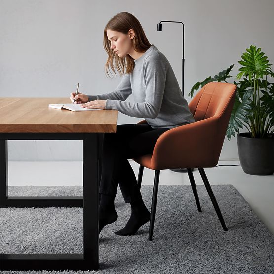 6x Gepolsterter Stuhl mit quadratischer Steppung Kupferfarben LUXANO Schwarze Beine