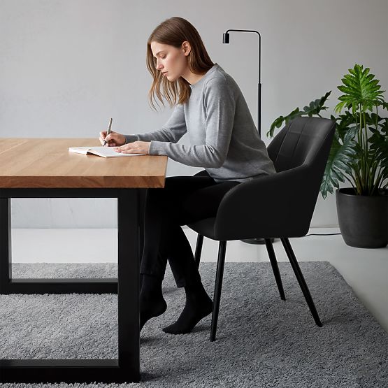 6x Gepolsterter Stuhl mit quadratischer Steppung Schwarz LUXANO Schwarze Beine