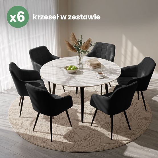 6x Gepolsterter Stuhl mit quadratischer Steppung Schwarz LUXANO Schwarze Beine