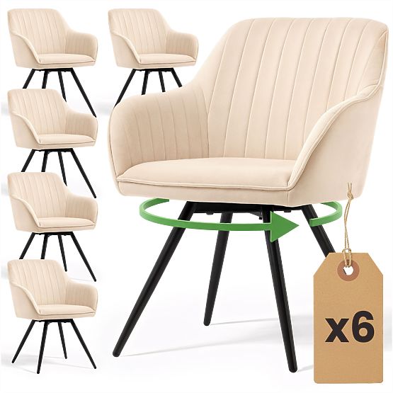 6x Samt-Drehstuhl mit Steppung Beige TURNO Schwarze Beine
