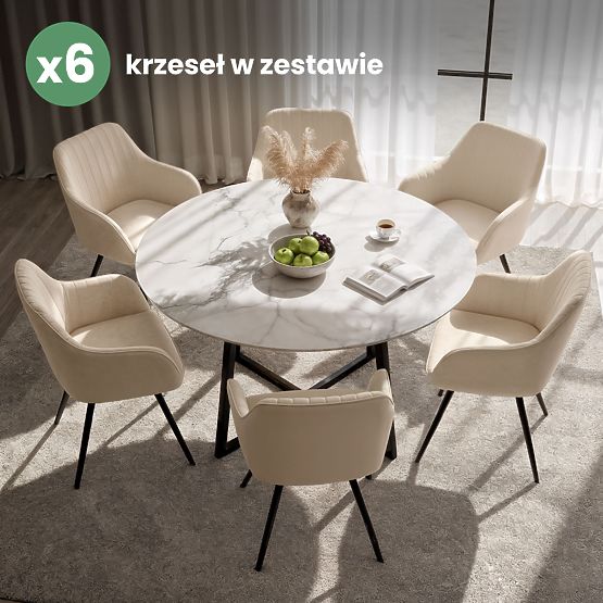 6x Samt-Drehstuhl mit Steppung Beige TURNO Schwarze Beine