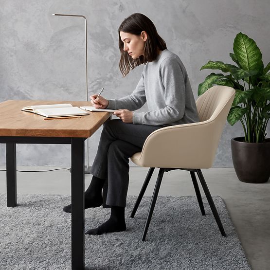 6x Samt-Drehstuhl mit Steppung Beige TURNO Schwarze Beine