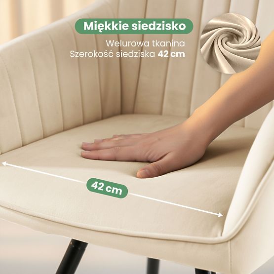 6x Samt-Drehstuhl mit Steppung Beige TURNO Schwarze Beine