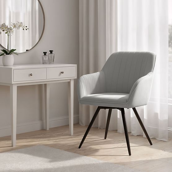 6x Samt-Drehstuhl mit Steppung Grau TURNO Schwarze Beine