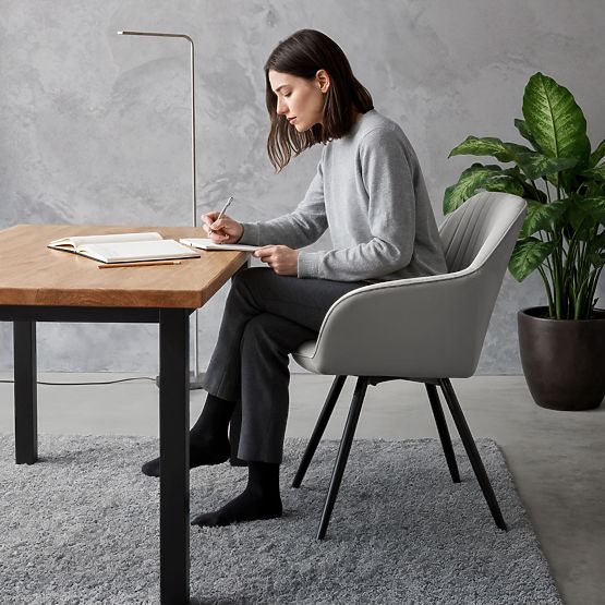 6x Samt-Drehstuhl mit Steppung Grau TURNO Schwarze Beine