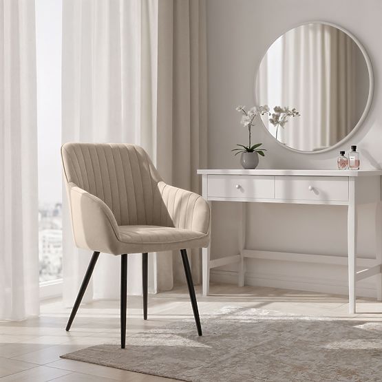 6x Samtgepolsterter Stuhl mit Steppung Beige FLORENCE Schwarze Beine