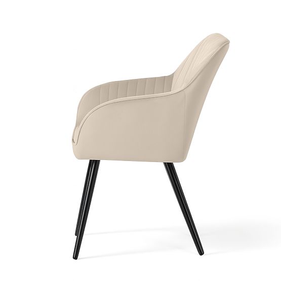 6x Samtgepolsterter Stuhl mit Steppung Beige FLORENCE Schwarze Beine