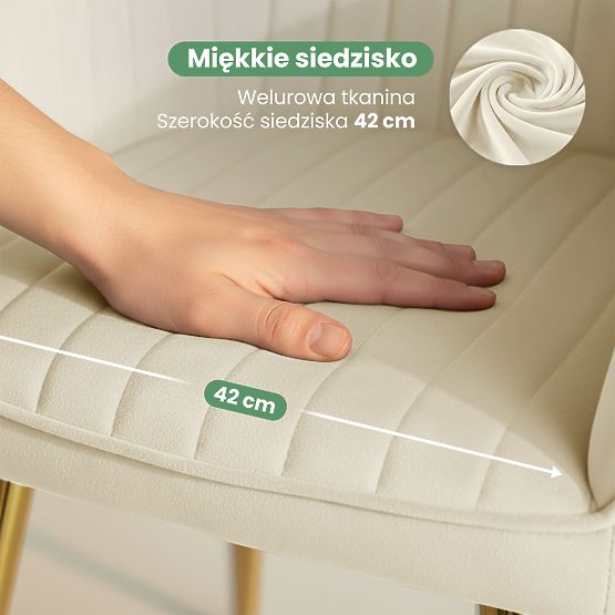 6x Samtgepolsterter Stuhl mit Steppung Creme FLORENCE Goldene Beine