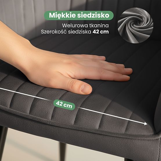 6x Samtgepolsterter Stuhl mit Steppung Dunkelgrau FLORENCE Schwarze Beine