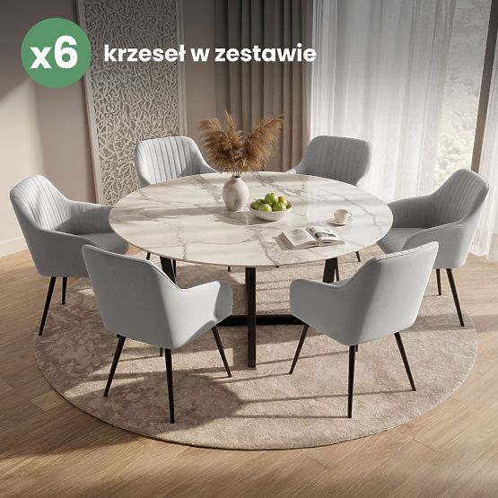 6x Samtgepolsterter Stuhl mit Steppung Grau FLORENCE Schwarze Beine