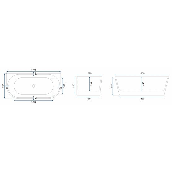 Acryl-Wandbadewanne OLIMPIA 170 cm