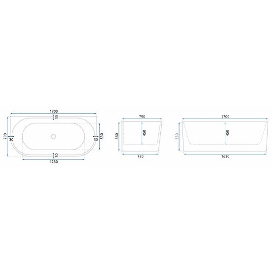 Acryl-Wandbadewanne VENETA 170 cm