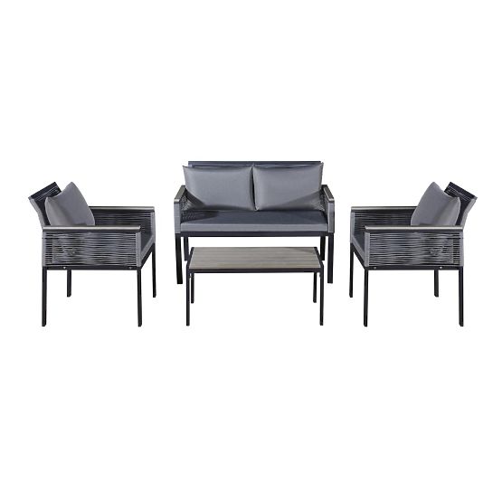 Aluminium-Gartenmöbel-Set (2 x Sessel, Sofa + Tisch) CORTO runder grauer Technorattan