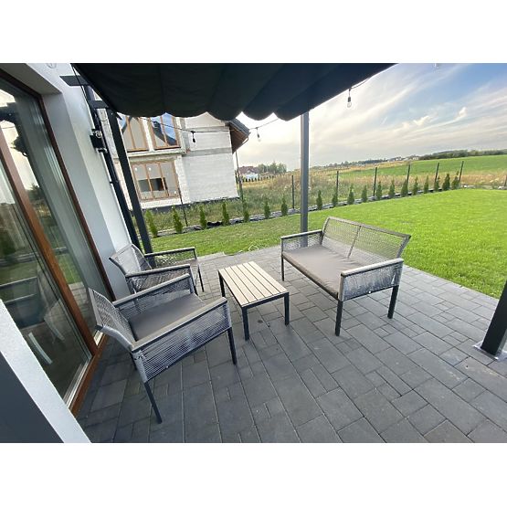 Aluminium-Gartenmöbel-Set (2 x Sessel, Sofa + Tisch) CORTO runder grauer Technorattan