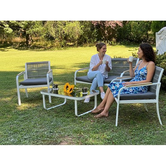Aluminium-Gartenmöbelset (2 x Sessel, Sofa + Tisch) RARO weiß, grau