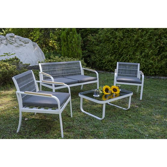 Aluminium-Gartenmöbelset (2 x Sessel, Sofa + Tisch) RARO weiß, grau