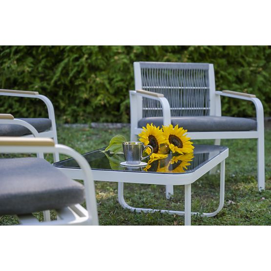 Aluminium-Gartenmöbelset (2 x Sessel, Sofa + Tisch) RARO weiß, grau