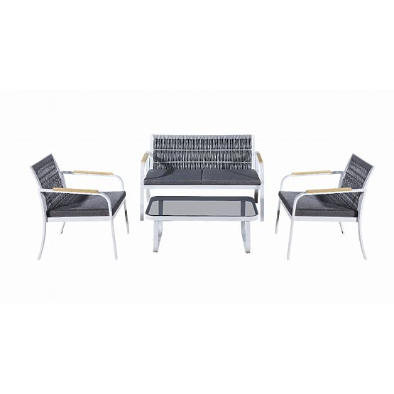 Aluminium-Gartenmöbelset (2 x Sessel, Sofa + Tisch) RARO weiß, grau