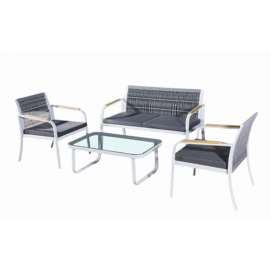 Aluminium-Gartenmöbelset (2 x Sessel, Sofa + Tisch) RARO weiß, grau