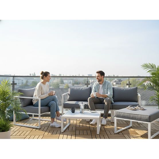 Aluminium-Terrassenmöbel-Set (Sofa 204 cm, Sessel, Hocker + Tisch) MOSTRARE Weiß
