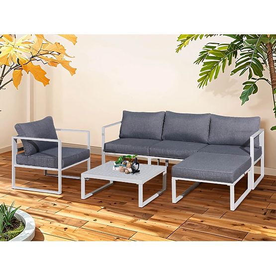 Aluminium-Terrassenmöbel-Set (Sofa 204 cm, Sessel, Hocker + Tisch) MOSTRARE Weiß