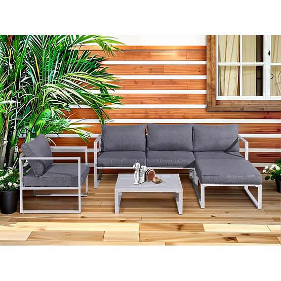 Aluminium-Terrassenmöbel-Set (Sofa 204 cm, Sessel, Hocker + Tisch) MOSTRARE Weiß