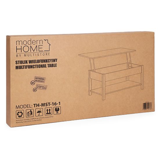 Ausziehbarer Couchtisch mit aufklappbarer Platte 90 cm Stauraum Regal Eiche Sonoma ModernHome