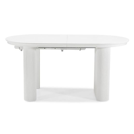 Ausziehbarer Tisch Audrey 160-240 cm, oval, weiß, mit Rillen, abgerundete Formen